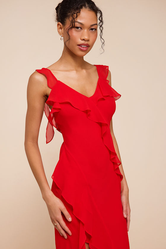 Remmy Red Ruffled Slip Midi Dress 2