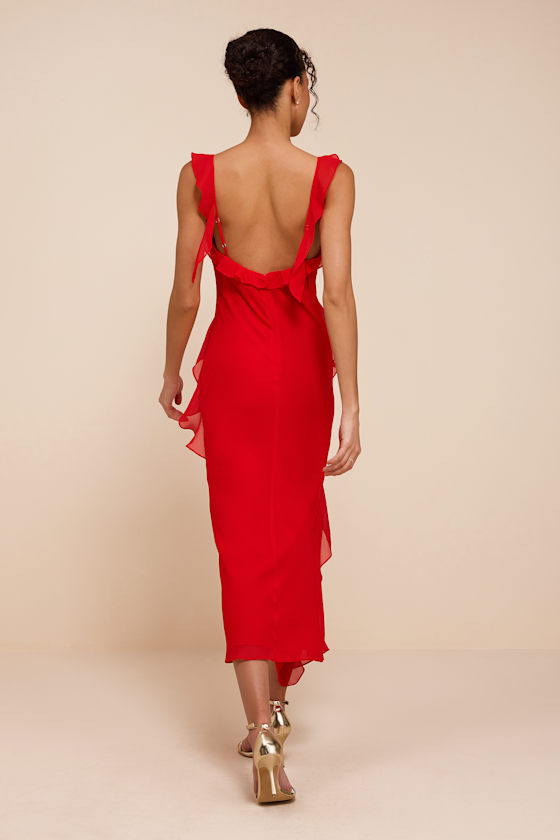 Remmy Red Ruffled Slip Midi Dress - thumbnail 3