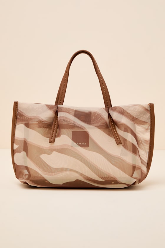 Selene Brown Zebra Sheer Mesh Handbag