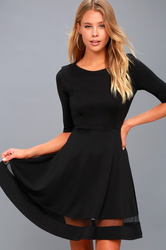 Cute Black Skater Dress - Mesh Skater Dress - Mesh Dress - Lulus