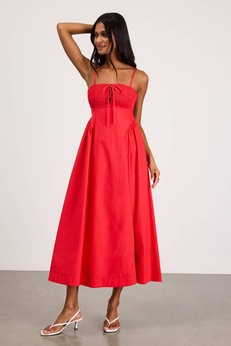 poplin red dress Mid-Length Poplin Dress