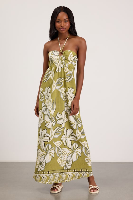 Cheri Light Green Floral Halter Midi Dress 2