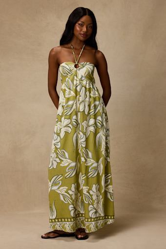 Cheri Light Green Floral Halter Midi Dress 2