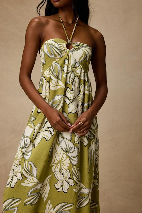 Cheri Light Green Floral Halter Midi Dress 3