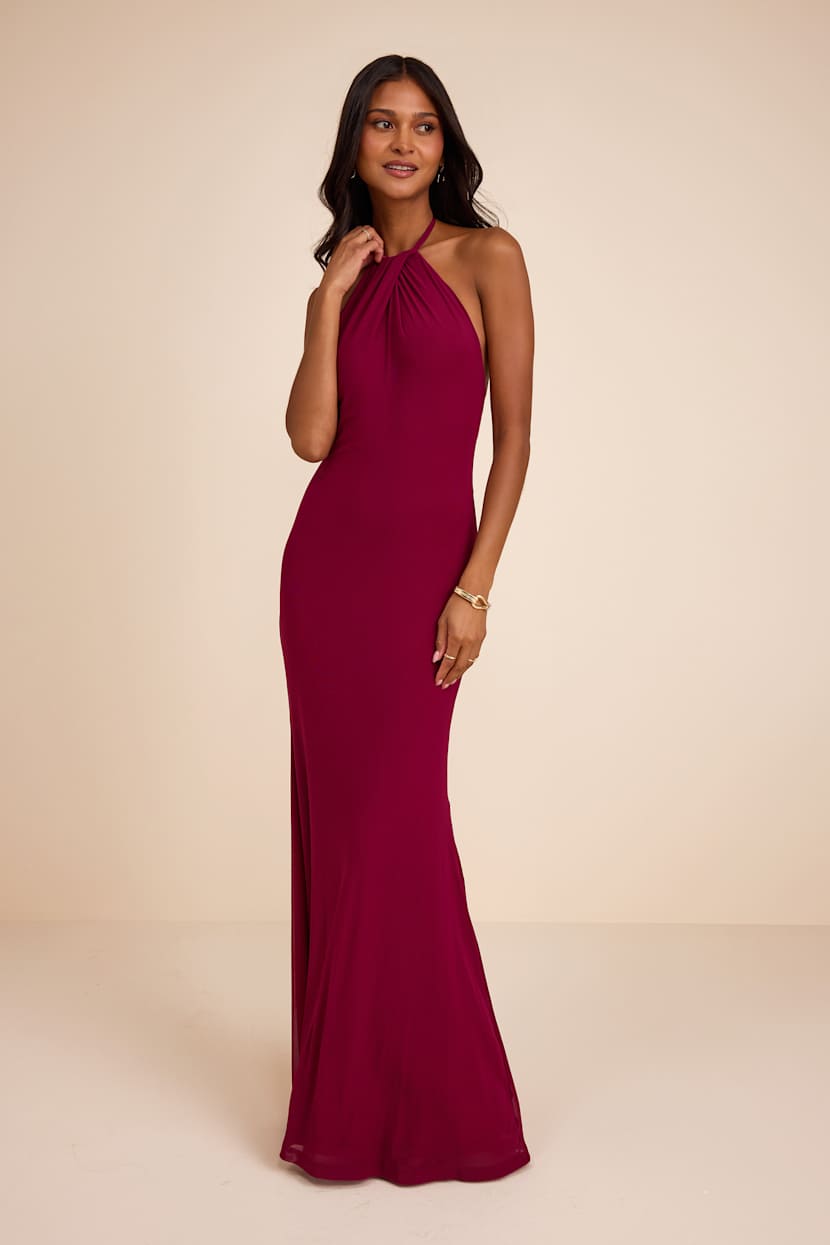 red mesh mermaid dress Red Halter Maxi Dress