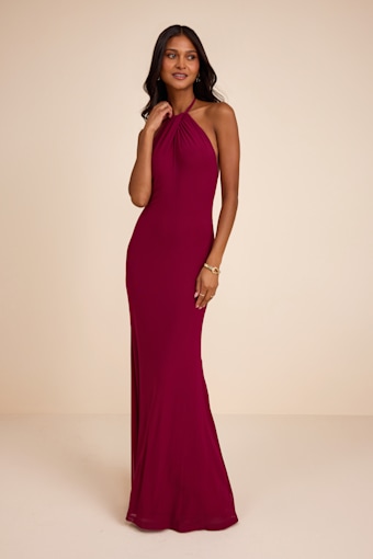 Adriel Berry Red Mesh Halter Mermaid Maxi Dress 1