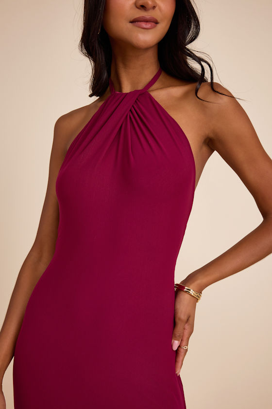Adriel Berry Red Mesh Halter Mermaid Maxi Dress 2