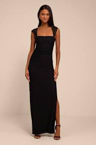 Leanna Black Mesh Column Maxi Dress 1