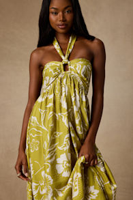 Anessa Chartreuse Floral Halter Maxi Dress 2