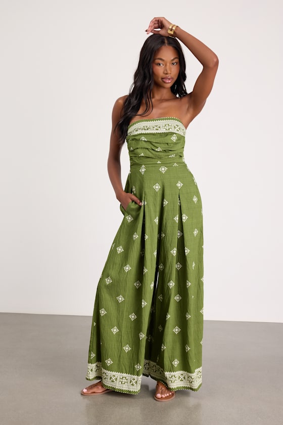 Image of Alvaro Green Boho Print Tie-Back Jumpsuit