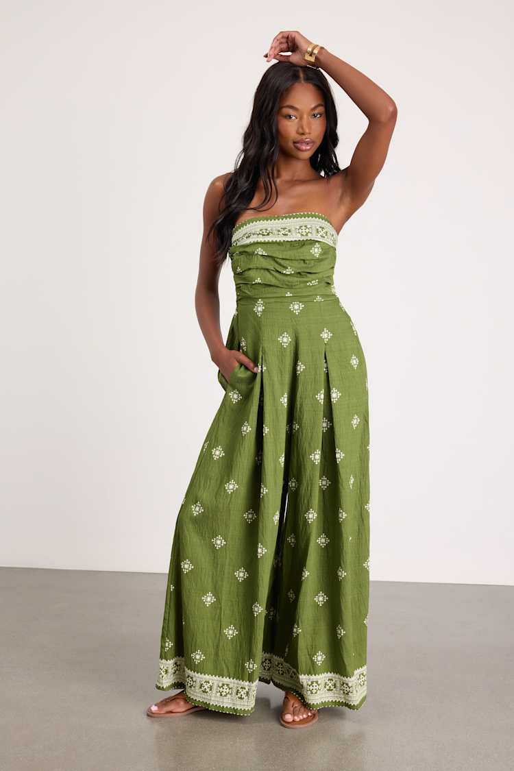 green jumpsuit dress Mehendi Green Embroidered Jumpsuit