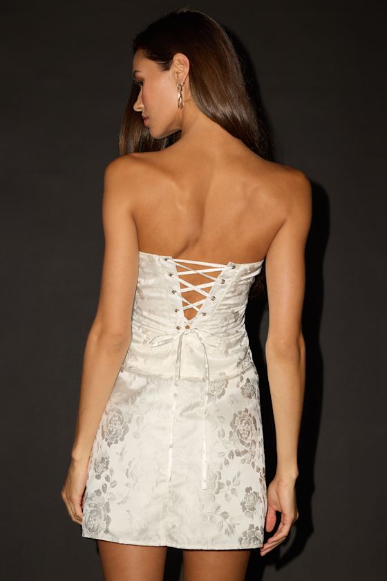 Melva White Satin Jacquard Two-Piece Bustier Mini Dress 2