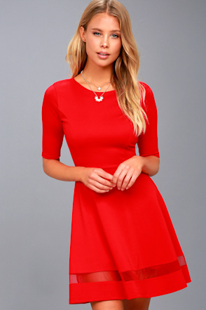 cute red skater dresses Cute Red Dress - Skater Dress - Fit and Flare Dress - $49.00