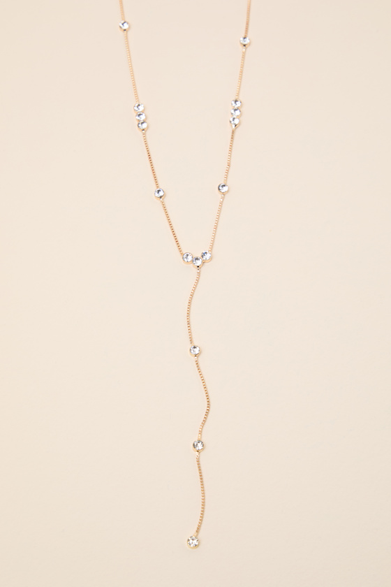 Troya Gold Rhinestone Lariat Necklace 1
