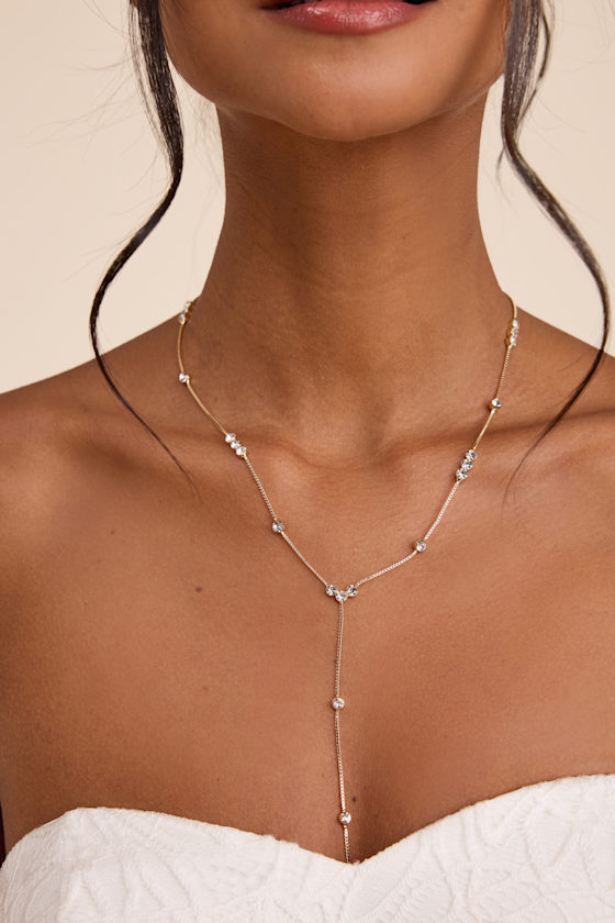 Troya Gold Rhinestone Lariat Necklace - thumbnail 3