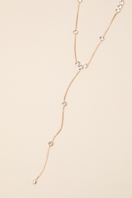 Troya Gold Rhinestone Lariat Necklace - thumbnail 4