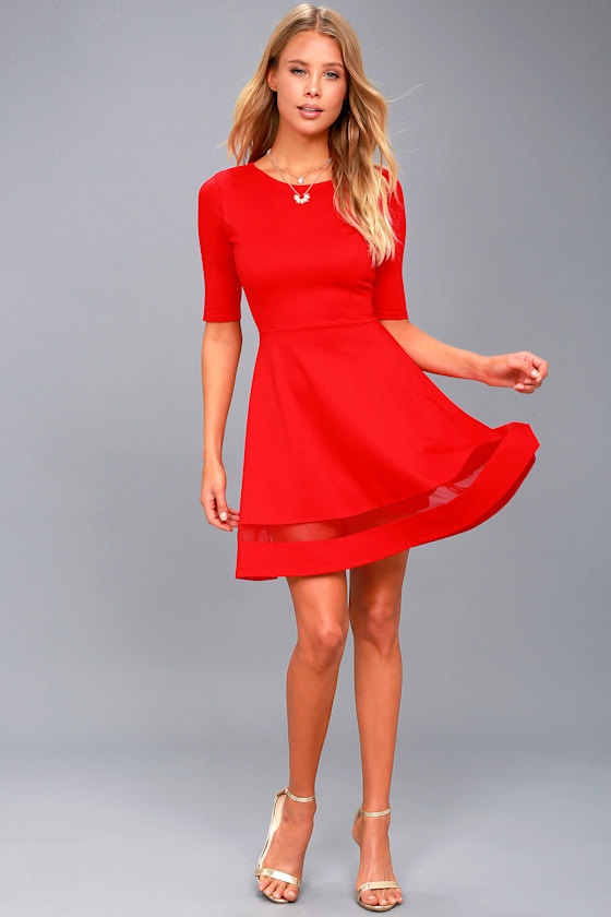 Sheer Factor Red Mesh Skater Dress 1