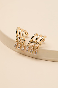 Dimity Gold Triple Hoop Rhinestone Earrings 1