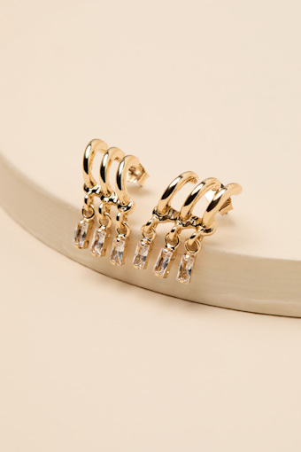 Dimity Gold Triple Hoop Rhinestone Earrings 1