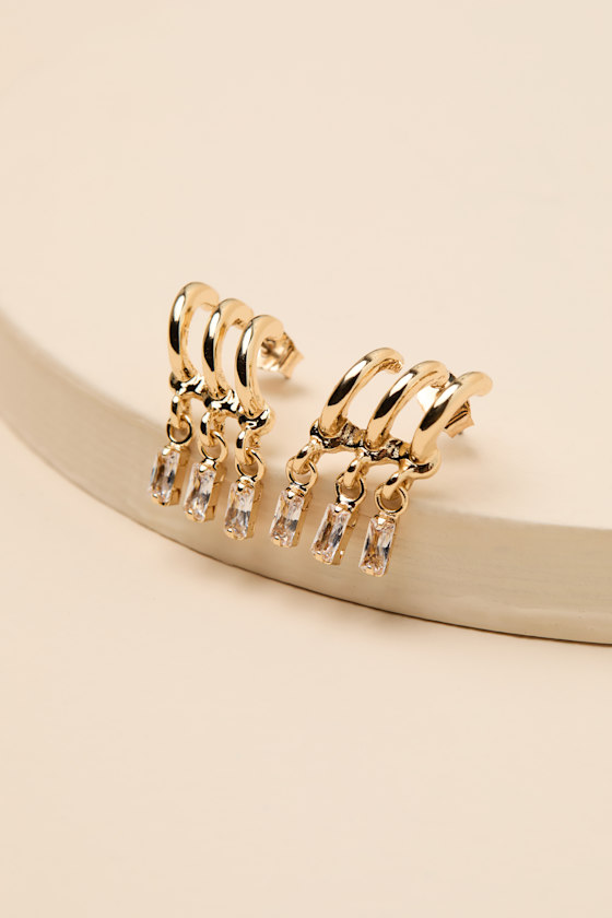 Dimity Gold Triple Hoop Rhinestone Earrings 1
