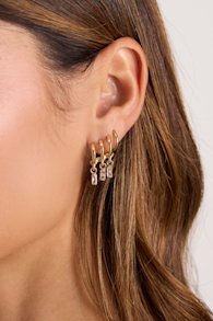 Dimity Gold Triple Hoop Rhinestone Earrings 3
