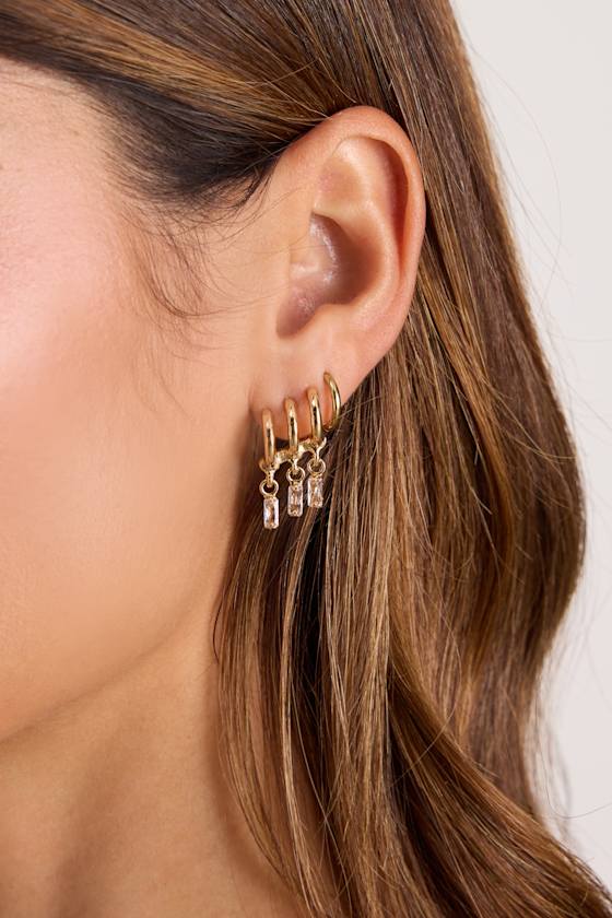 Dimity Gold Triple Hoop Rhinestone Earrings 3
