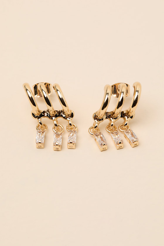 Dimity Gold Triple Hoop Rhinestone Earrings - thumbnail 3