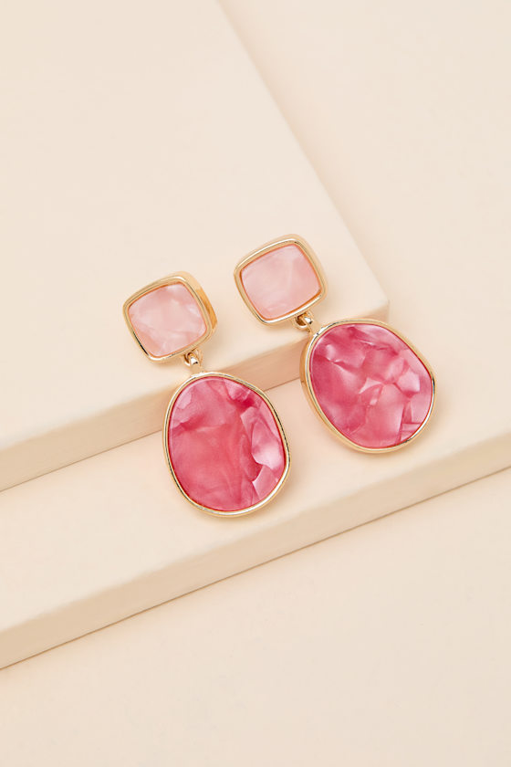 Lovan Pink Stone Drop Earrings 1