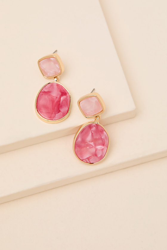 Lovan Pink Stone Drop Earrings - thumbnail 4
