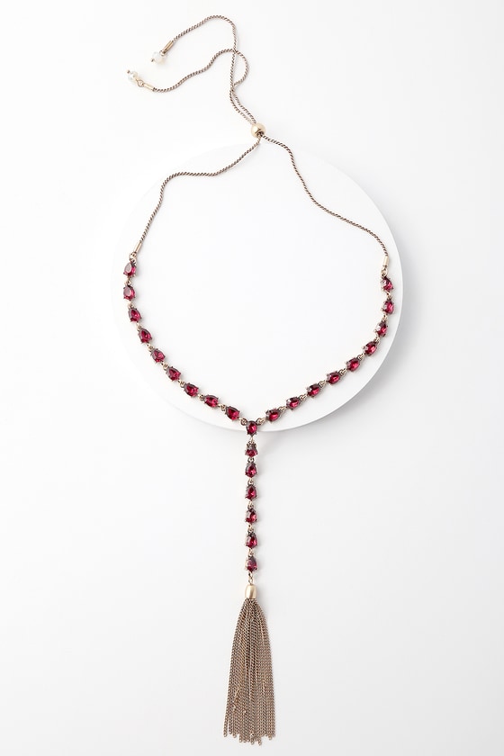 Guinevere Gold and Red Rhinestone Drop Necklace