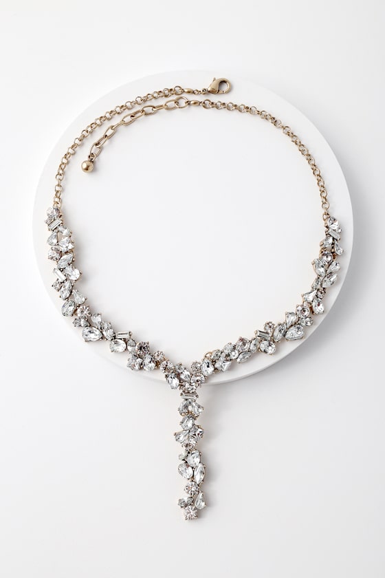 Lovely Gold Necklace Rhinestone Necklace Drop Necklace