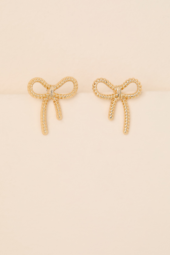Lisandra Gold Bow Stud Earrings - thumbnail 3
