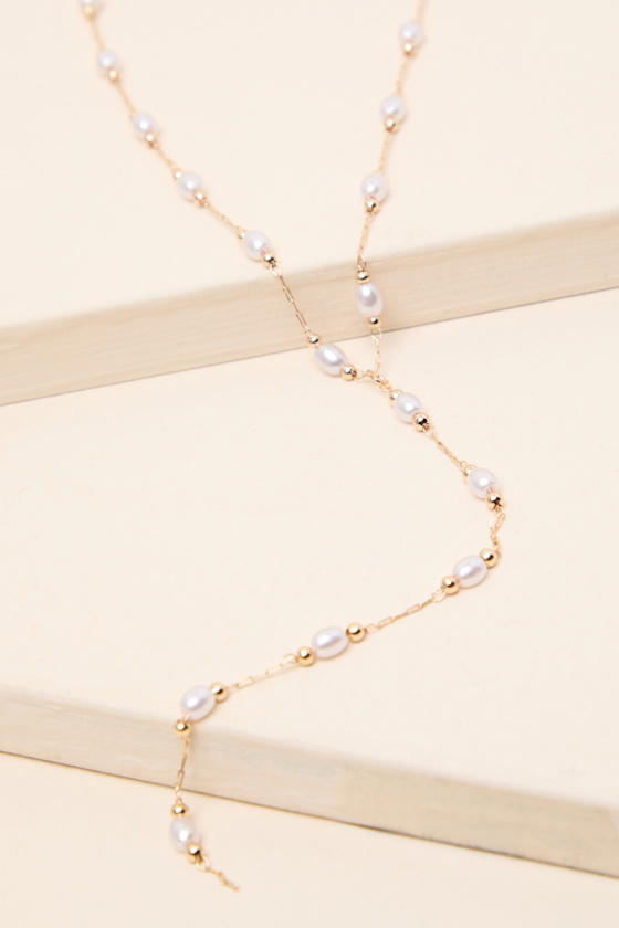 Doris Gold Pearl Beaded Lariat Necklace 2