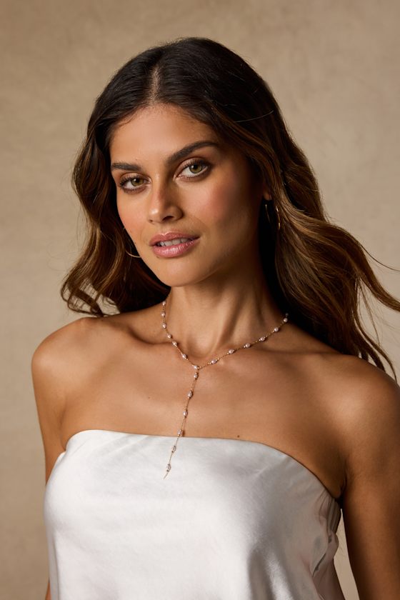 Doris Gold Pearl Beaded Lariat Necklace - thumbnail 3