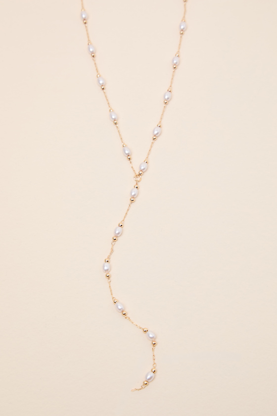 Doris Gold Pearl Beaded Lariat Necklace - thumbnail 4