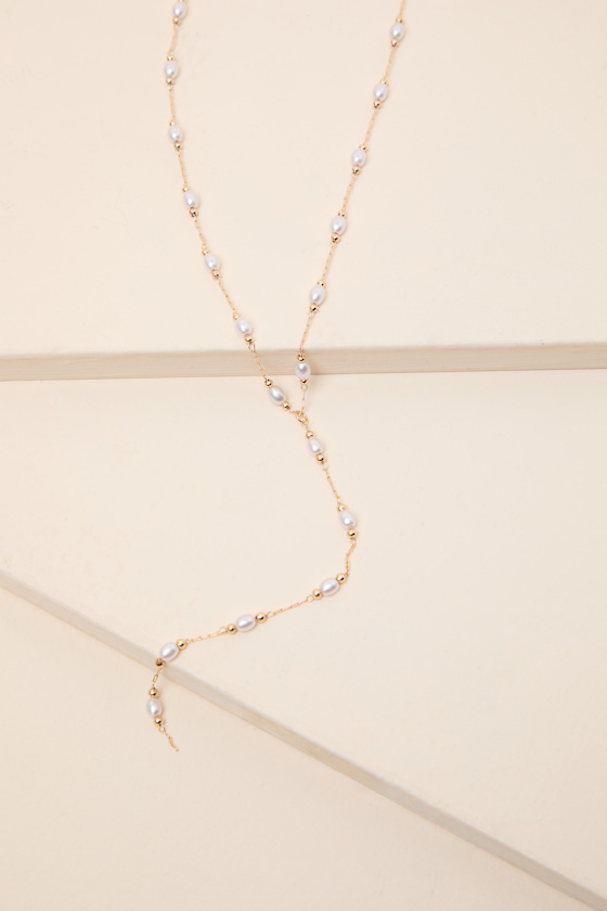 Doris Gold Pearl Beaded Lariat Necklace - thumbnail 5