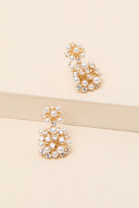 Dabney Gold Pearl Rhinestone Drop Earrings 2