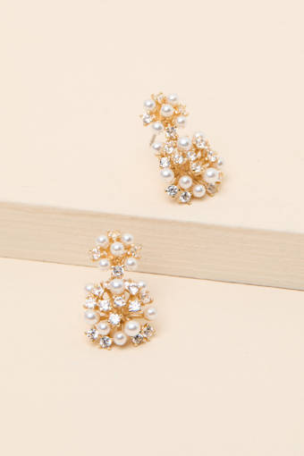 Dabney Gold Pearl Rhinestone Drop Earrings 2