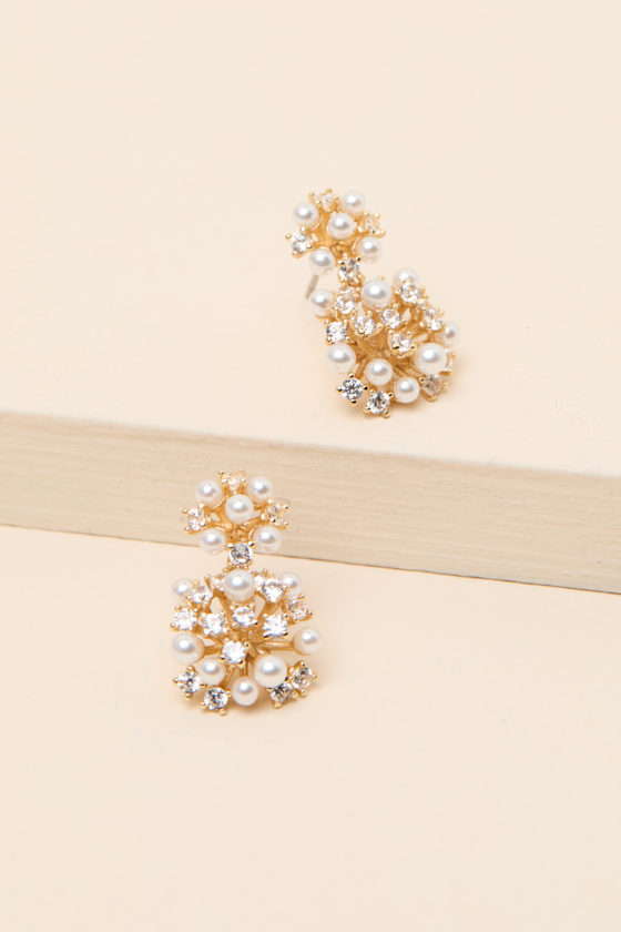 Dabney Gold Pearl Rhinestone Drop Earrings 2