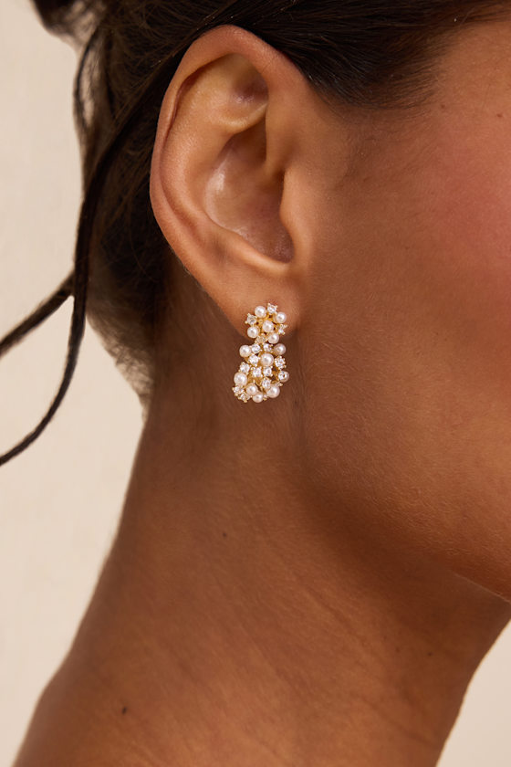 Dabney Gold Pearl Rhinestone Drop Earrings - thumbnail 3