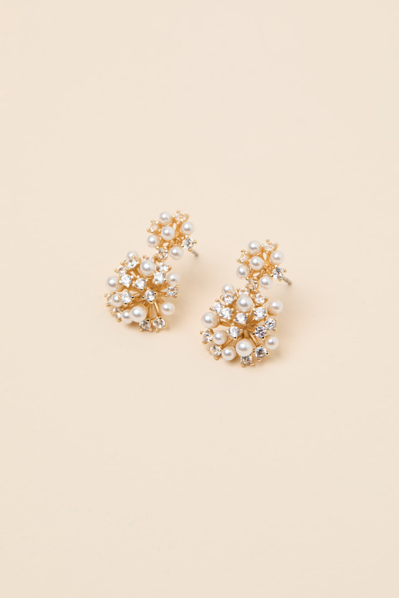 Dabney Gold Pearl Rhinestone Drop Earrings - thumbnail 4