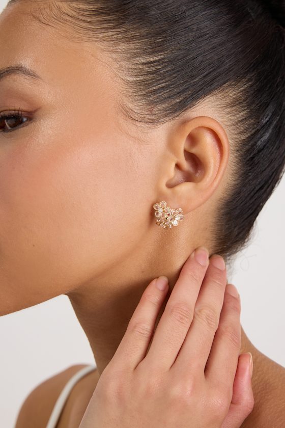 Baxley Gold Rhinestone Flower Stud Earrings 1