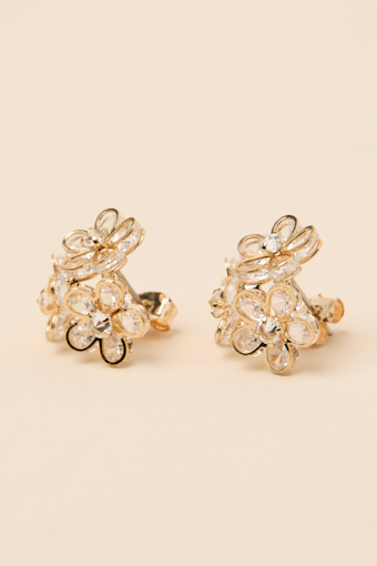 Baxley Gold Rhinestone Flower Stud Earrings 1