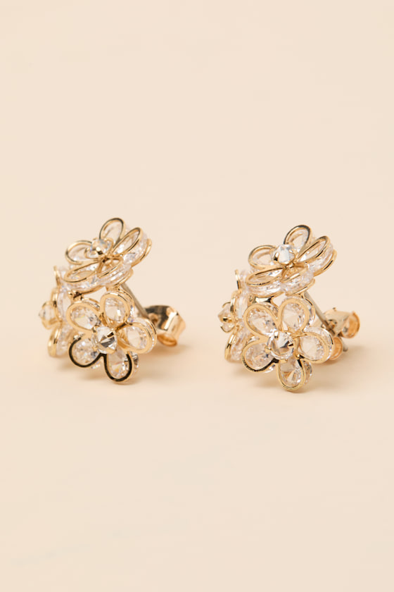 Baxley Gold Rhinestone Flower Stud Earrings 1