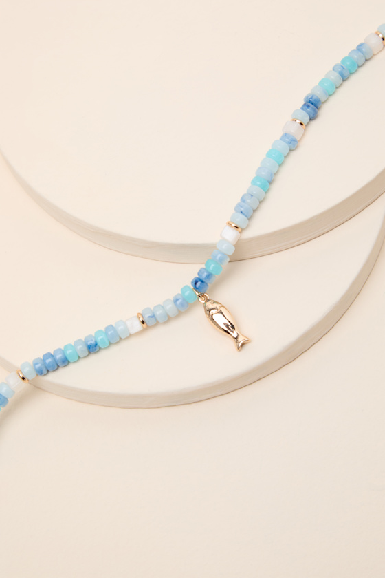 Albacore Blue Multi Beaded Choker Necklace 2