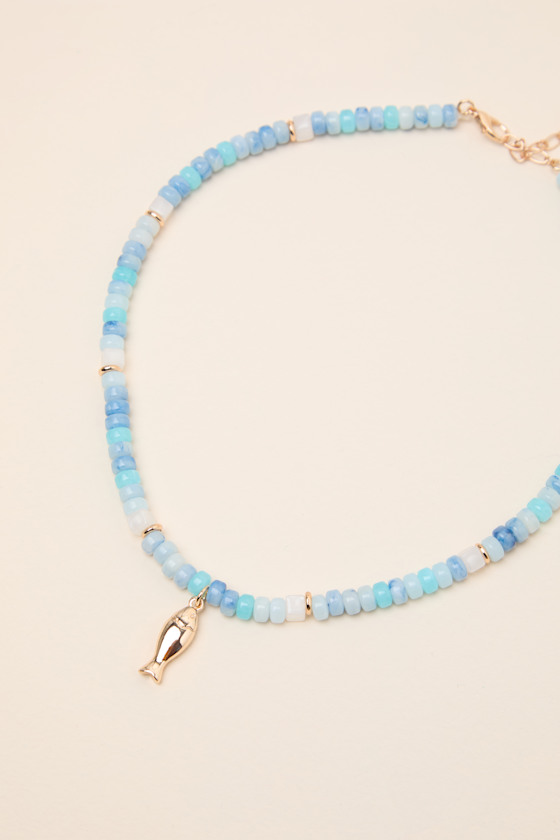 Albacore Blue Multi Beaded Choker Necklace - thumbnail 4