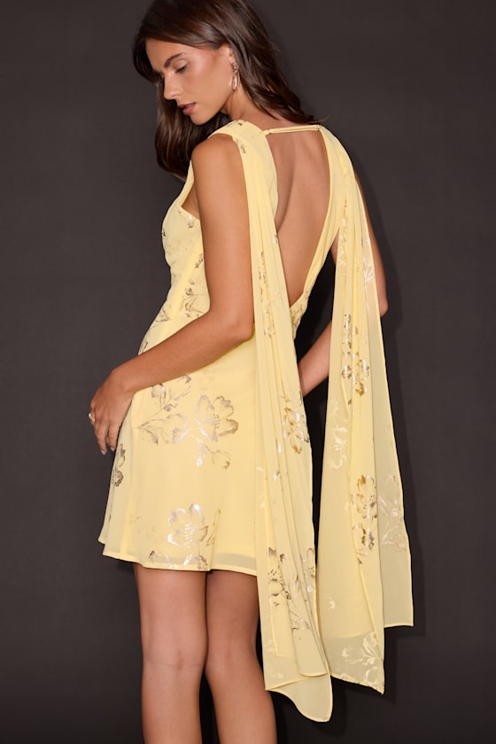 Sidonia Yellow and Gold Floral Cowl Sash Mini Dress 2
