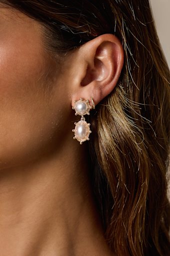 Reva White and Gold Pearl Drop Earrings 1