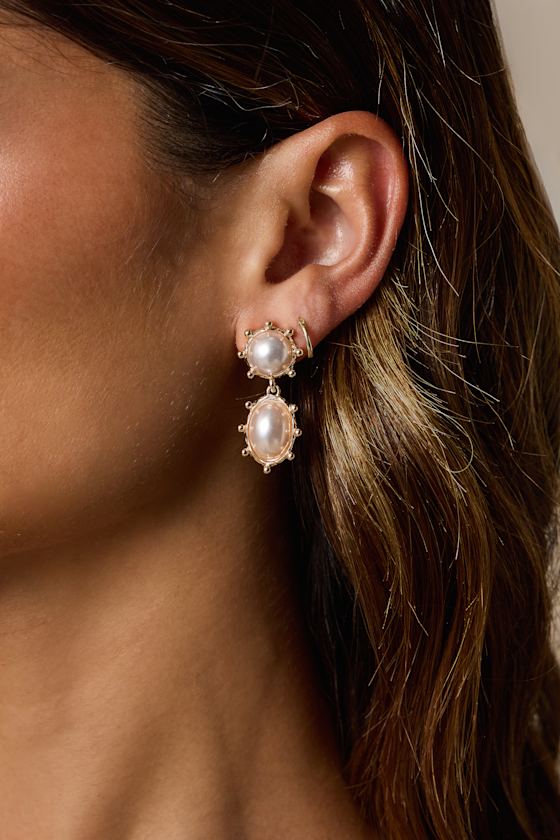 Reva White and Gold Pearl Drop Earrings 1