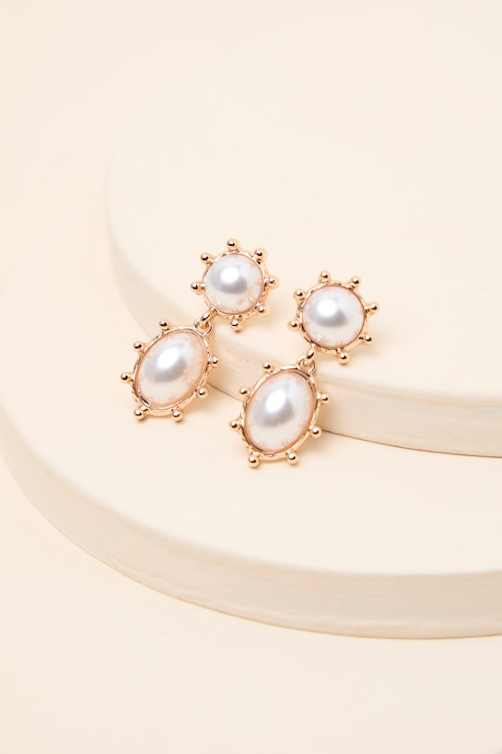 Reva White and Gold Pearl Drop Earrings 1